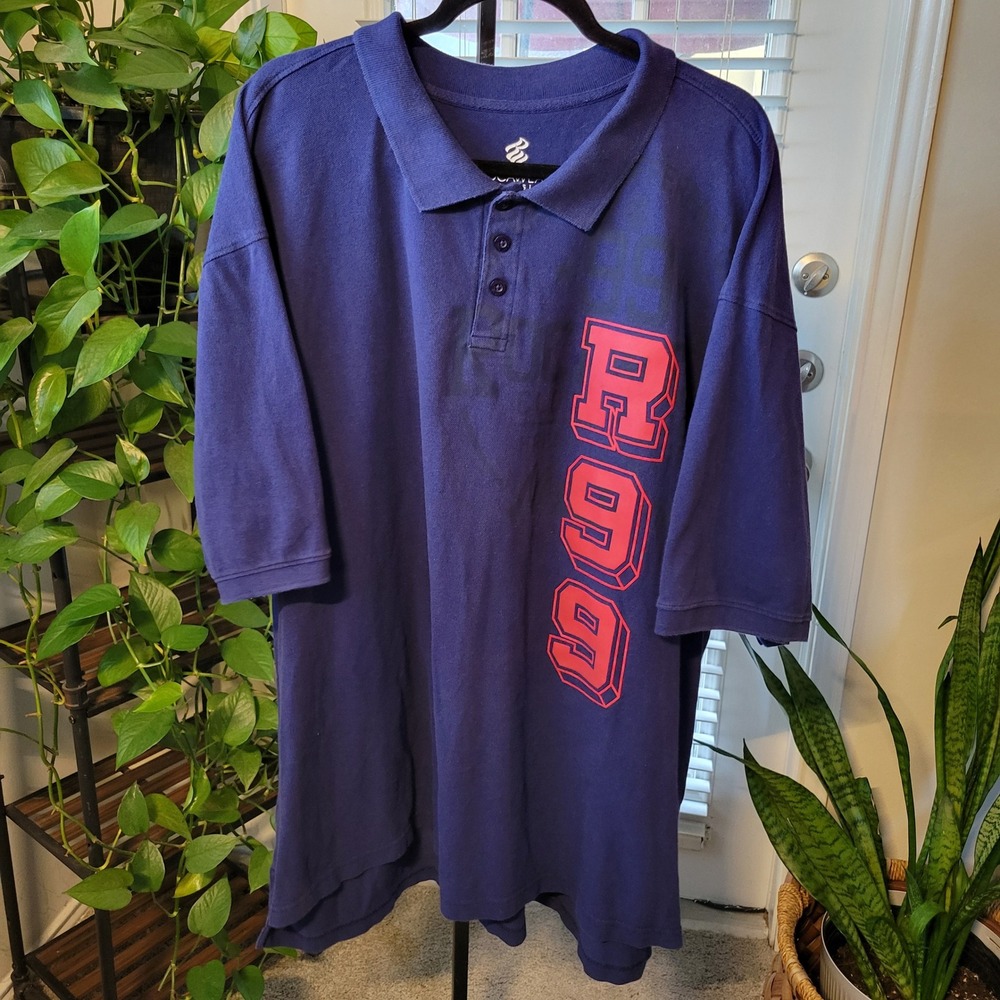 Rocawear Classic Mens Navy Blue Graphic Polo Short Sleeve Shirt 4XB Big and Tall